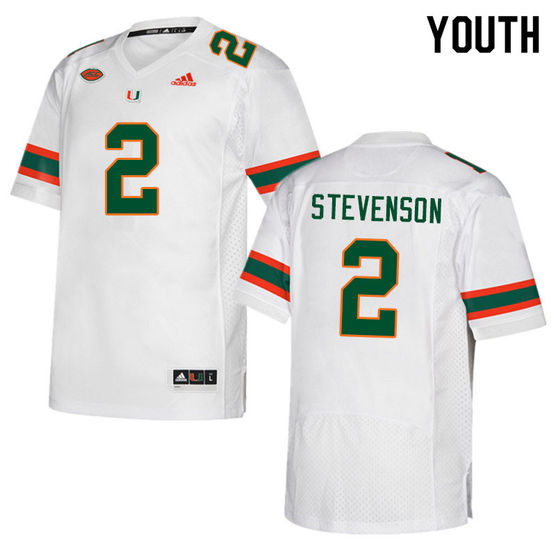 Youth #2 Tyrique Stevenson Miami Hurricanes College Football Jerseys Sale-White - Click Image to Close